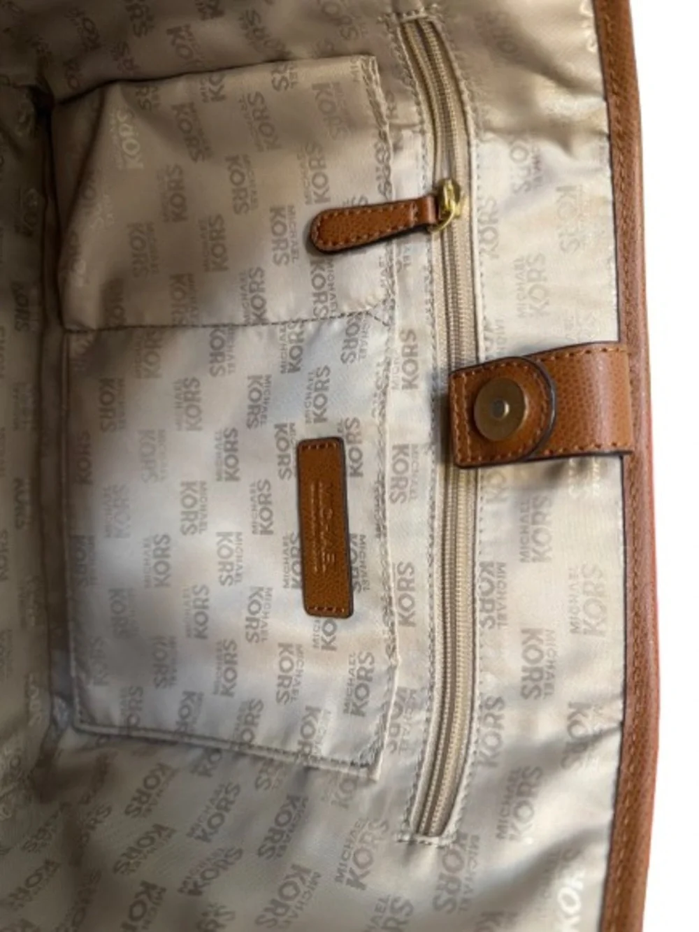 Michael Kors Cognac Leather Tote with Gold Plaque